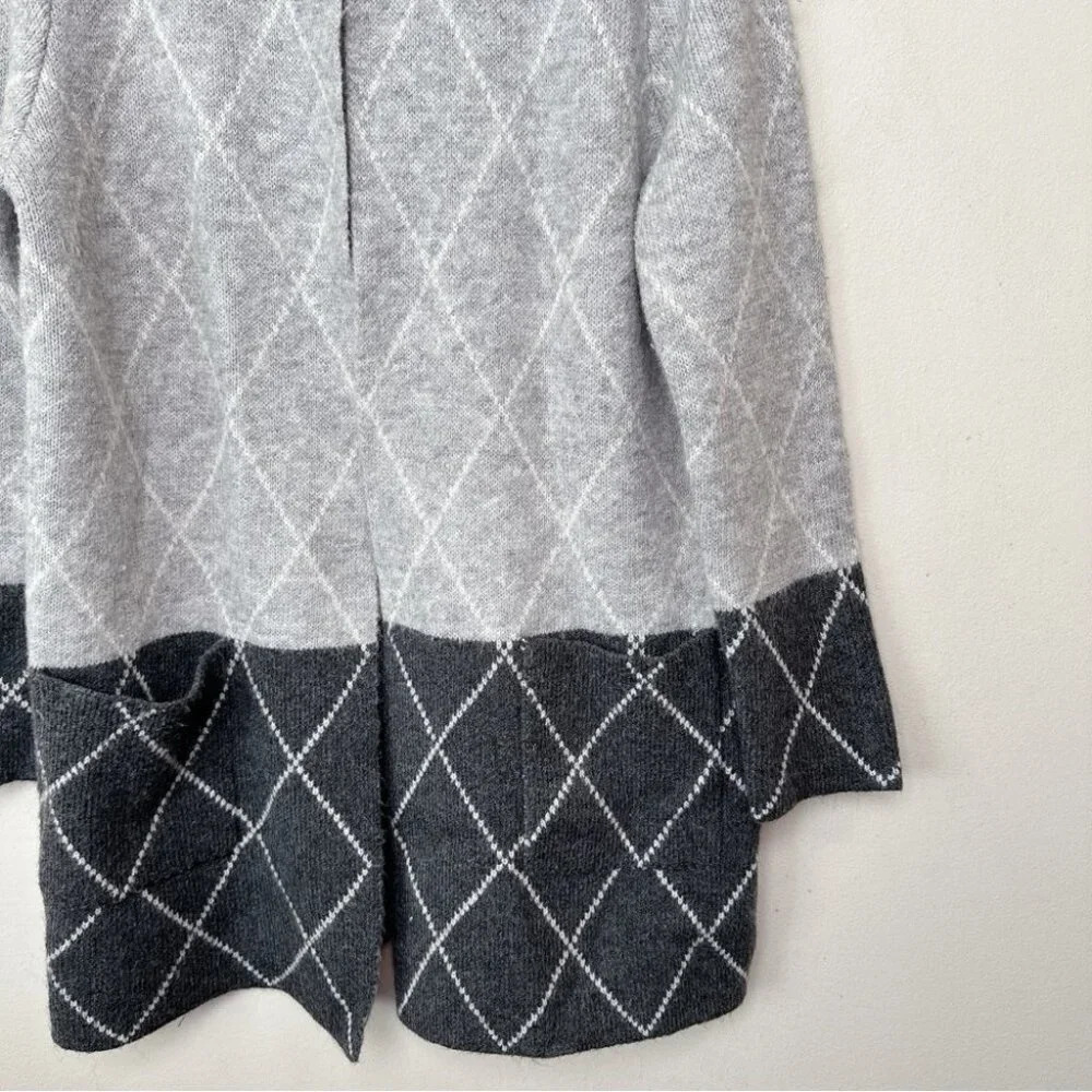 Tahari Womens Xlarge Argyle Long Grey Open Cardigan - Picture 7 of 15